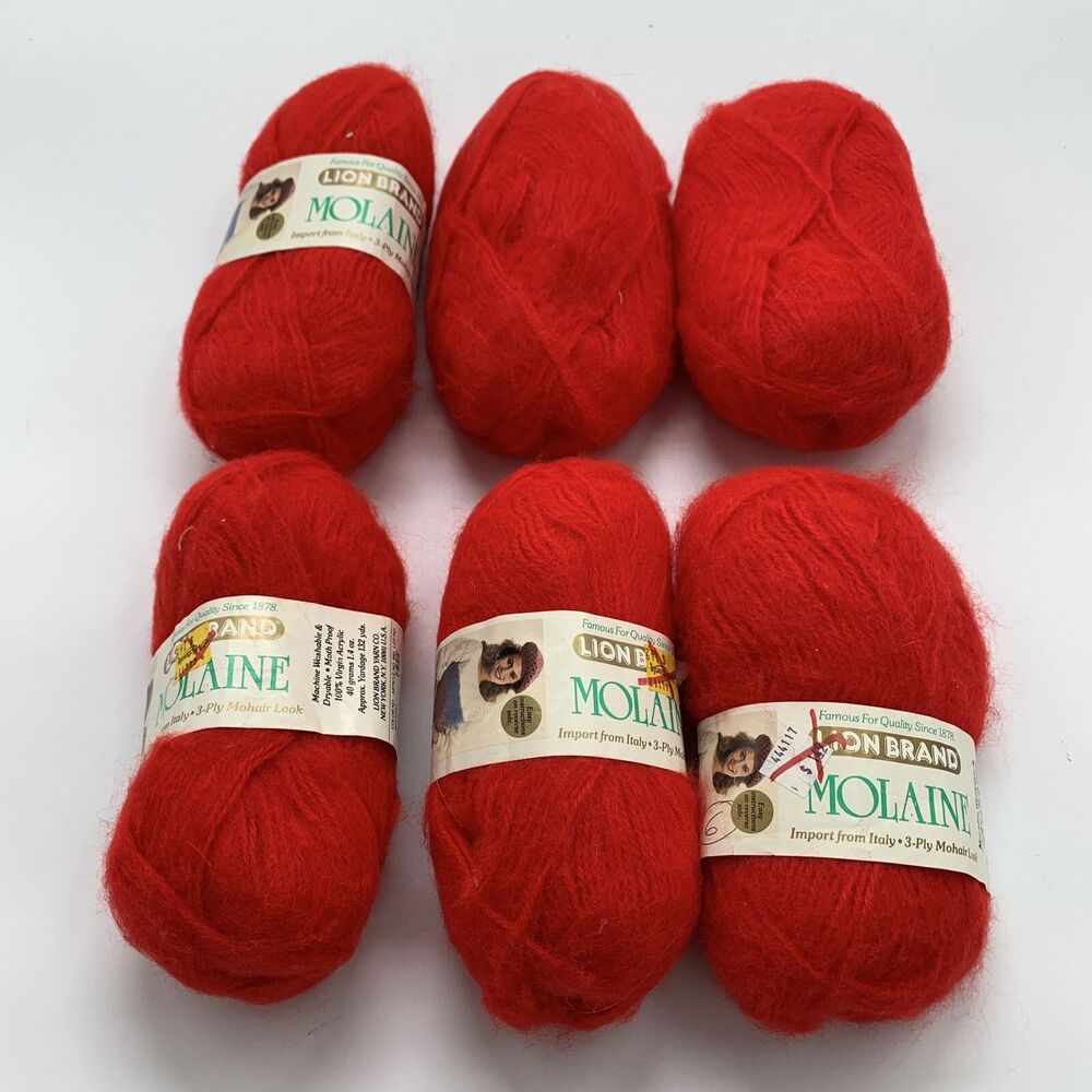 Lion Brand Molaine Mohair Look Red Acrylic Yarn 1.4 Oz NEW Vintage Made in Italy